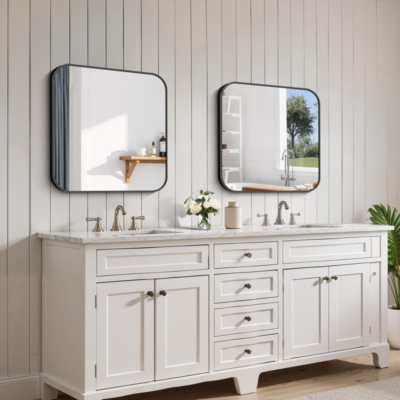 FORBATH Bathroom Mirror for Over Sink 24x24 Inch Black, Square Wall Mirror with Metal Frame, Rounded Corners for Bathroom, Bedroom, Entryway DÃ©cor - Image 4