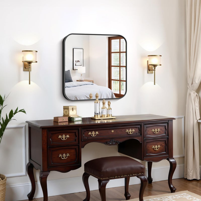 FORBATH Bathroom Mirror for Over Sink 24x24 Inch Black, Square Wall Mirror with Metal Frame, Rounded Corners for Bathroom, Bedroom, Entryway DÃ©cor - Image 5