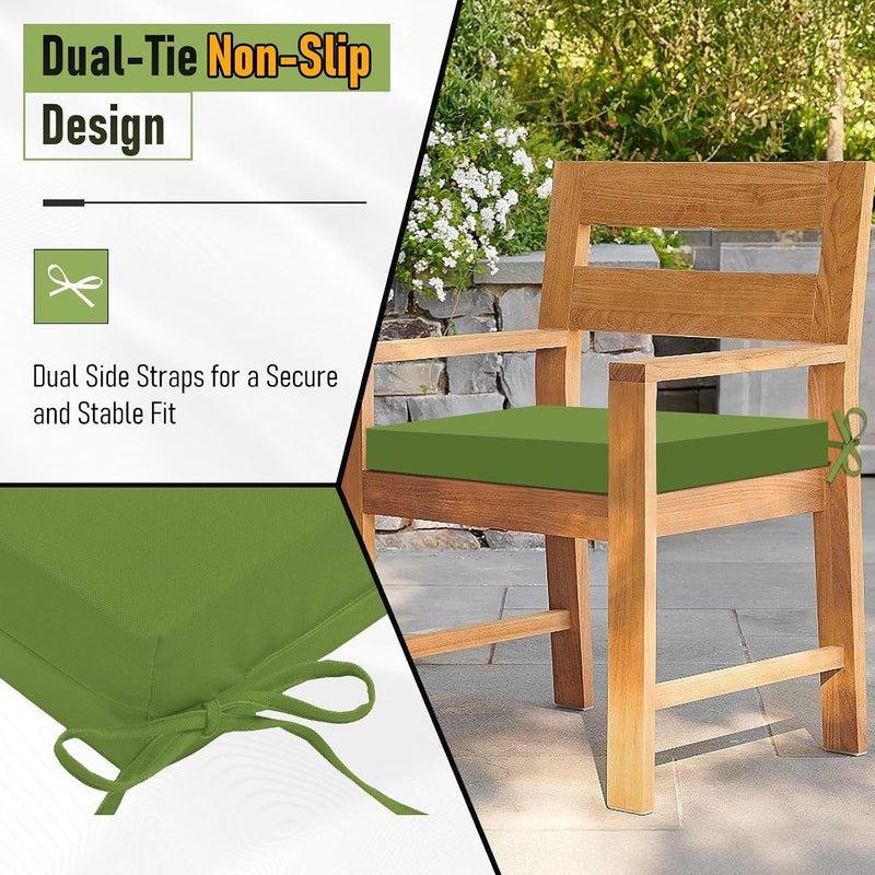 Basic Beyond Outdoor Chair Cushions for Patio Furniture, Waterproof Outdoor Cushions, Square Corner Patio Chair Cushions Set of 4 with Ties, 18.5"x16"x3", Grass Green - Image 4