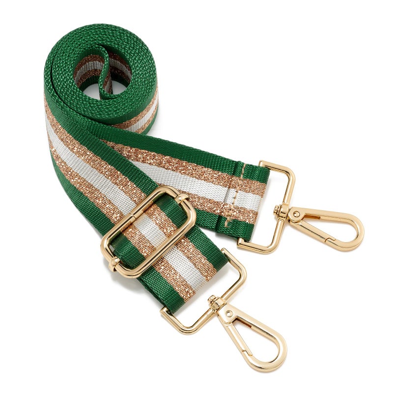 ZOOEASS Wide Shoulder Strap Adjustable Replacement Belt Guitar Style Crossbody Bag Handbag Strap Multicolor Canvas Straps(Wide:1.4in) (Gold Green) - Image 1