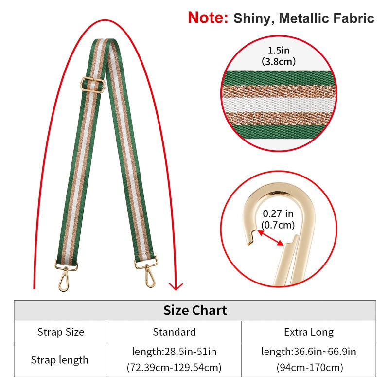 ZOOEASS Wide Shoulder Strap Adjustable Replacement Belt Guitar Style Crossbody Bag Handbag Strap Multicolor Canvas Straps(Wide:1.4in) (Gold Green) - Image 3