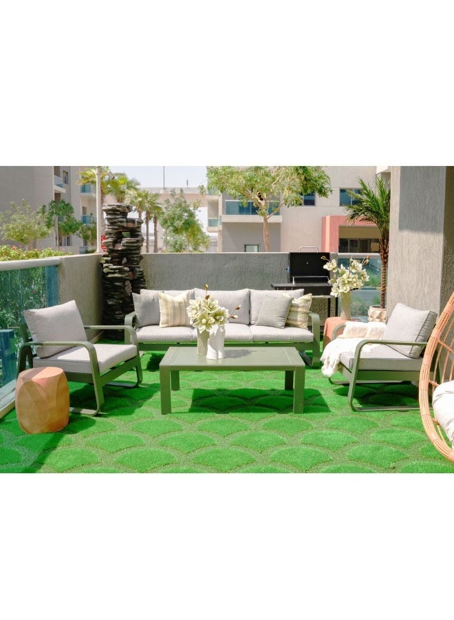 DANUBE HOME طقم أريكة خارجية لأربعة أشخاص من أوليفيرو | أثاث حديقة بإطار فولاذي | مجموعات أرائك بتصميم عصري | 4 قطع من طاولة وكراسي للجلوس في الفناء أو الشرفة أو الحديقة - أخضر - مع ضمان لمدة عامين - Image 2