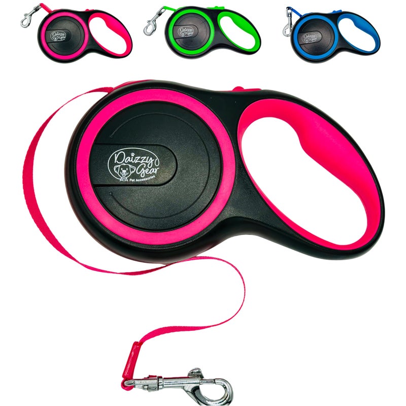 Daizzy Gear Retractable Dog Leash for Small, Medium & Large Dogs â€“ Heavy-Duty, Tangle-Free, Reflective, 16FT Long, Anti-Slip Soft Handle with One-Hand Brake - 44 LBS /16FT - Small - Pink - Image 1