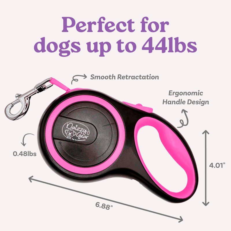 Daizzy Gear Retractable Dog Leash for Small, Medium & Large Dogs â€“ Heavy-Duty, Tangle-Free, Reflective, 16FT Long, Anti-Slip Soft Handle with One-Hand Brake - 44 LBS /16FT - Small - Pink - Image 3