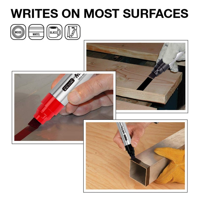 ZEYAR Permanent Markers Pen, JUMBO Size, Aluminum Barrel, Set of 2, Premium Waterproof & Smear Proof Markers, Quick Drying (Black & Red) - Image 4