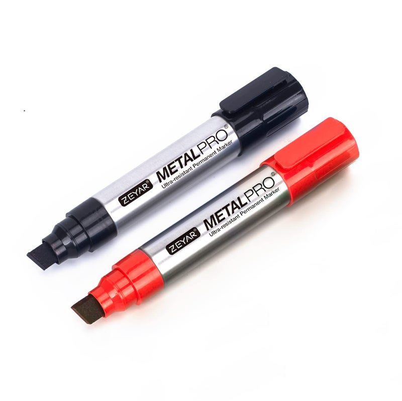ZEYAR Permanent Markers Pen, JUMBO Size, Aluminum Barrel, Set of 2, Premium Waterproof & Smear Proof Markers, Quick Drying (Black & Red) - Image 1