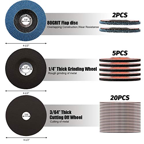 KingTool 27pcs Angle Grinder Wheel Set, Grinder Disc Set Includes 20pcs Cutting Wheel, 5pcs Grinding Wheel, 2pcs Flap Discs with 4-1/2" Diameter and 7/8" Arbor for Steel and Stainless Cutting Grinding - Image 2