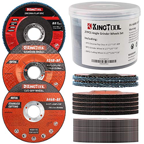 KingTool 27pcs Angle Grinder Wheel Set, Grinder Disc Set Includes 20pcs Cutting Wheel, 5pcs Grinding Wheel, 2pcs Flap Discs with 4-1/2" Diameter and 7/8" Arbor for Steel and Stainless Cutting Grinding - Image 1