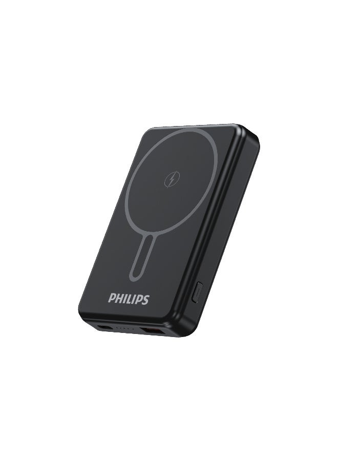 Philips 10000mAh Magnetic Wireless Power Bank - 15W MagSafe Compatible Fast Charging, 20W USB-C PD & 22.5W USB-A QC 3.0, Portable Battery Pack for iPhone 16/15/14/13, Samsung Galaxy, & Type-C Devices – Black - Image 1