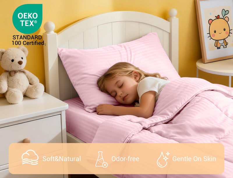 ZPECC Toddler Bedding Set - 4 Piece Hypoallergenic Baby Crib Bedding Set for Boys and Girls, Includes Toddler Comforter, Flat Sheet, Fitted Sheet and Pillowcase, Pink Stripe - Image 4