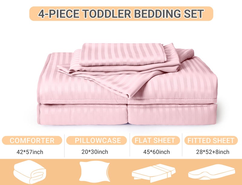 ZPECC Toddler Bedding Set - 4 Piece Hypoallergenic Baby Crib Bedding Set for Boys and Girls, Includes Toddler Comforter, Flat Sheet, Fitted Sheet and Pillowcase, Pink Stripe - Image 2