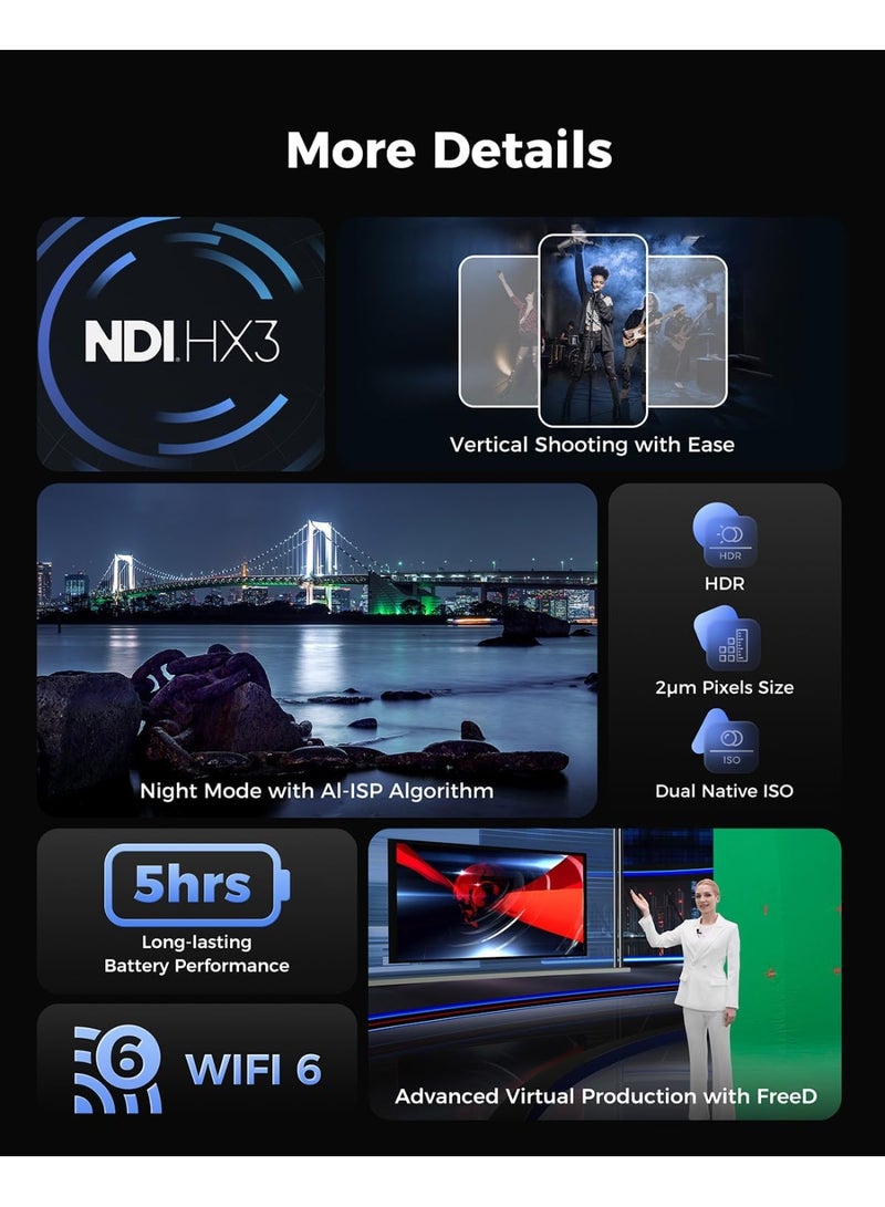 OBSBOT كاميرا Tail 2 PTZR NDI 4K@60FPS، تتبع AI احترافي، 1/1.5" CMOS، 50MP، زوم بصري 5X، زوم هجين 12X، مخرج SDI/HDMI/IP/USB 3.0، بث مباشر للتعليم، المؤتمرات، العبادة، الفعاليات المباشرة - Image 3