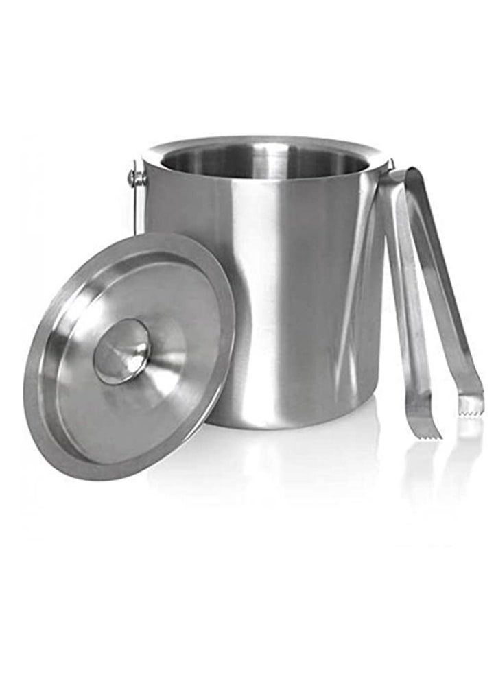 Insulated Double Wall Stainless Steel Ice Bucket with Lid and Tong Ice Cube Container