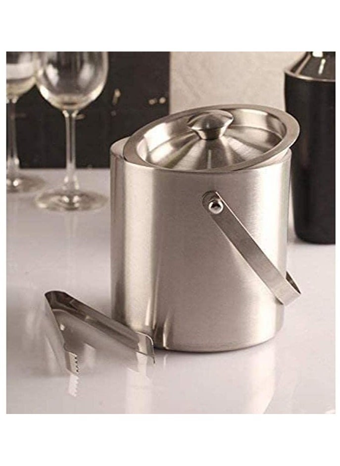 Insulated Double Wall Stainless Steel Ice Bucket with Lid and Tong Ice Cube Container