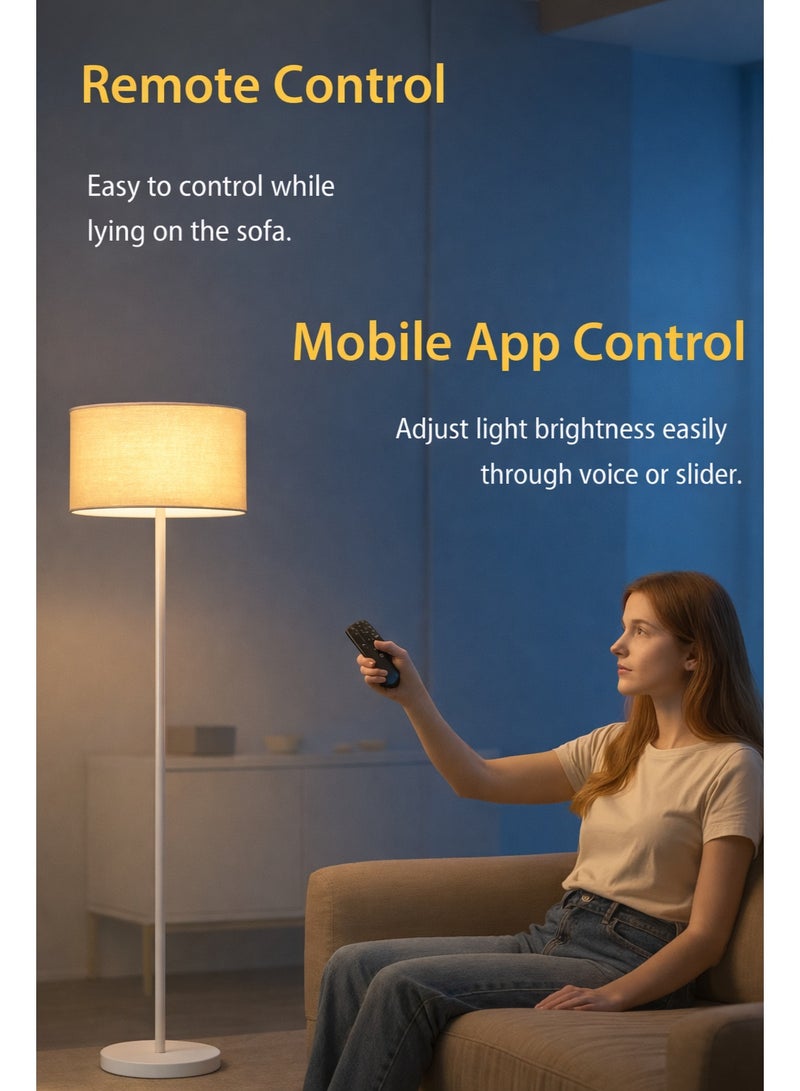Fullight Modern Floor Lamp with Remote & App Control, White, Stepless Dimming & Adjustable Color Temperature, 12W LED, White Stable Base, 160×38 cm, Ideal for Living Room, Bedroom, and Office - Image 2