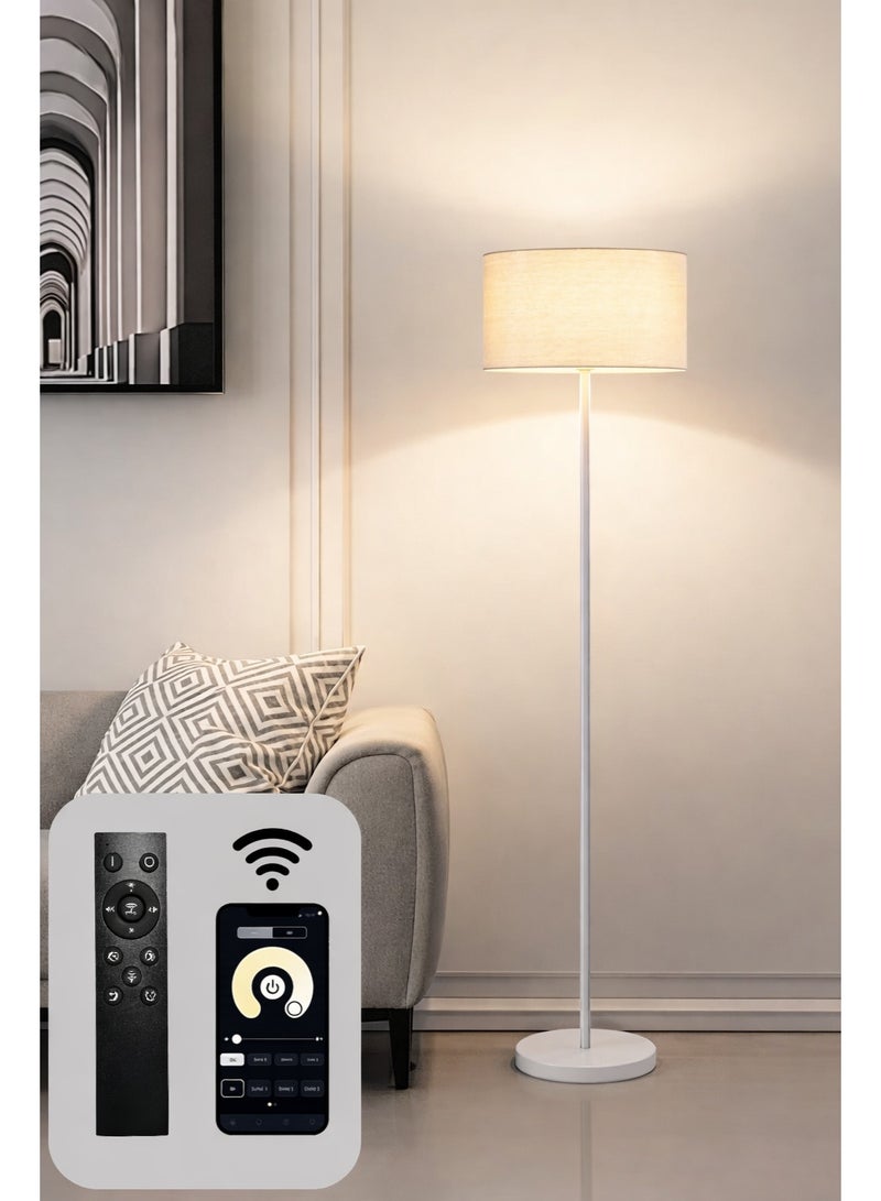Fullight Modern Floor Lamp with Remote & App Control, White, Stepless Dimming & Adjustable Color Temperature, 12W LED, White Stable Base, 160×38 cm, Ideal for Living Room, Bedroom, and Office - Image 1