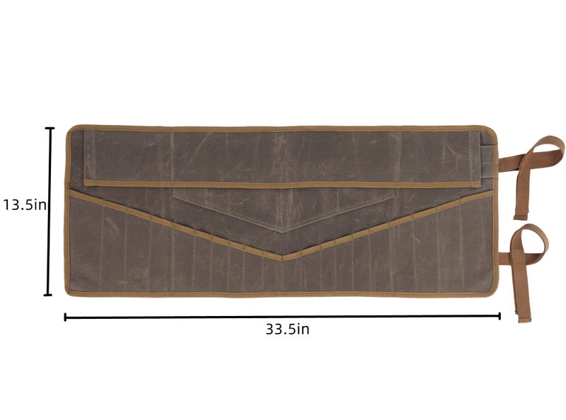 Denifiter Wrench Roll Up Pouch, Heavy Duty Waxed Canvas Tool Roll Bag Tool Organizer Bag With 20+4 Pockets (Brown) - Image 2