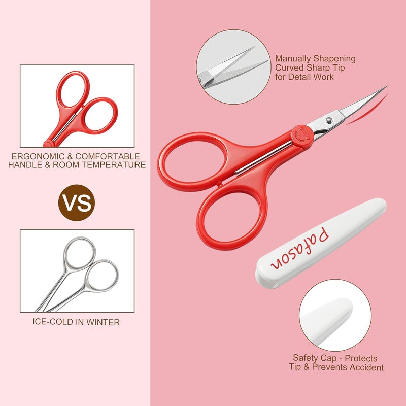 Pafason Sharp Point Craft Scissor Set 2 PC Straight Curved for Scrapbooking Quilting DIY Sewing Knitting Embroidery Cross Stitch Crochet Thread Yarn Paper Detail Cutting Stainless Steel Safety Case - Image 3