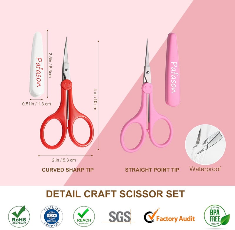 Pafason Sharp Point Craft Scissor Set 2 PC Straight Curved for Scrapbooking Quilting DIY Sewing Knitting Embroidery Cross Stitch Crochet Thread Yarn Paper Detail Cutting Stainless Steel Safety Case - Image 2