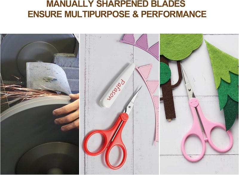 Pafason Sharp Point Craft Scissor Set 2 PC Straight Curved for Scrapbooking Quilting DIY Sewing Knitting Embroidery Cross Stitch Crochet Thread Yarn Paper Detail Cutting Stainless Steel Safety Case - Image 4