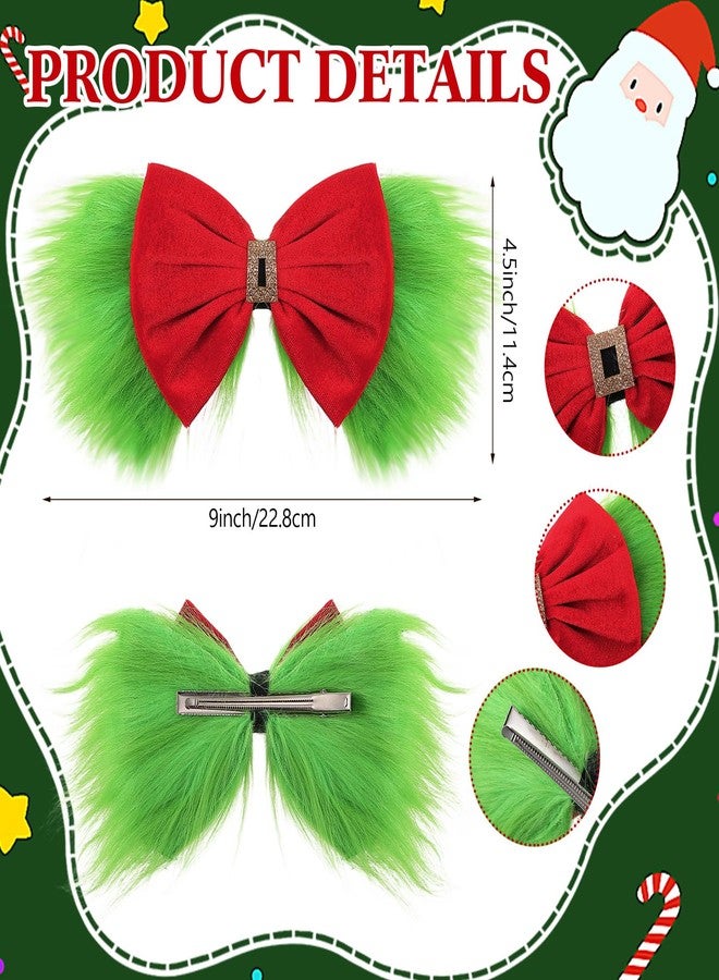 Canlierr Large 9" Red & Green Furry Hair Bow Clip Christmas Hair Clip for Women Festive Holiday Costume Accessory Party Gift Prop Decorations - Image 2
