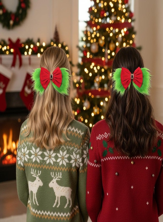 Canlierr Large 9" Red & Green Furry Hair Bow Clip Christmas Hair Clip for Women Festive Holiday Costume Accessory Party Gift Prop Decorations - Image 5