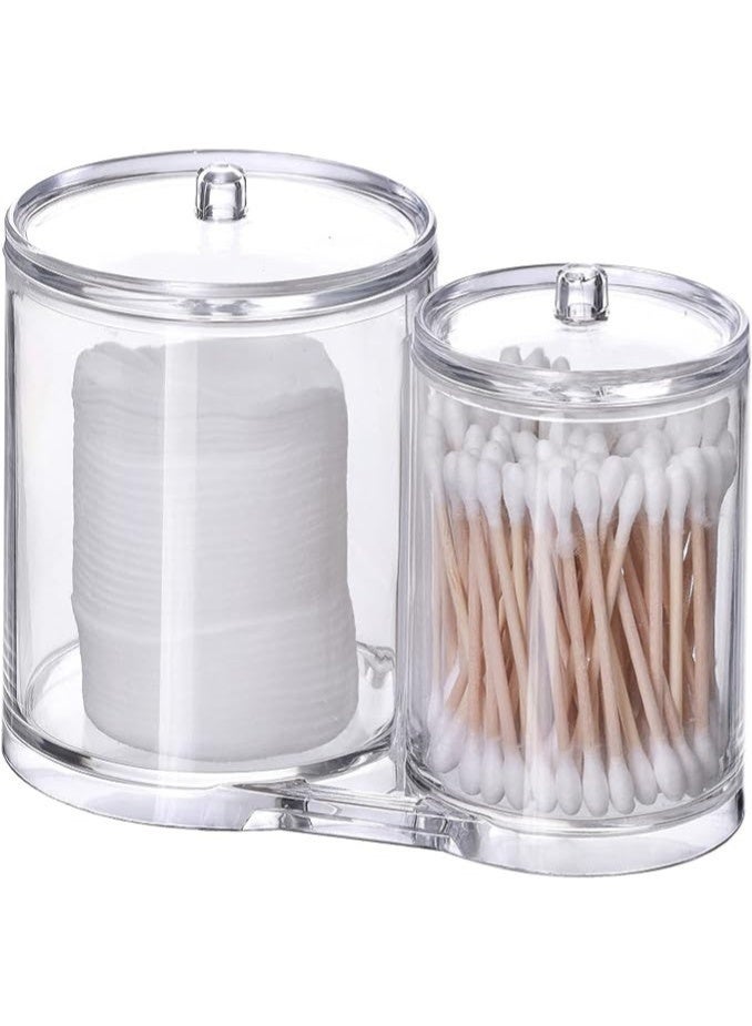 جولدن أروز حامل أعواد قطنية من الأكريليك الشفاف وحاوية وسادات بأغطية مزدوجة - علبة موزع لتخزين مستحضرات التجميل في الحمام لأعواد القطن والقطع القطنية - Image 1