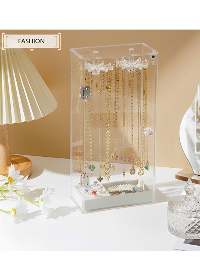 بيوينتي حامل عقد، منظم مجوهرات أكريليكي مع 24 خطافًا، منظم دوراني لعرض العقود والأساور وصواني المجوهرات ورف تعليق لتخزين الأقراط والخواتم. - Image 2