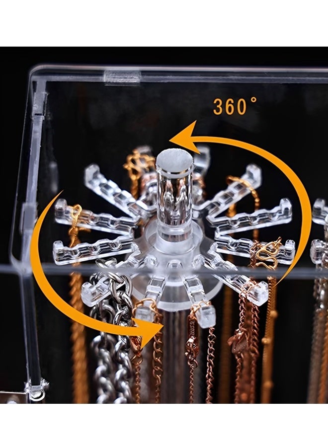 بيوينتي حامل عقد، منظم مجوهرات أكريليكي مع 24 خطافًا، منظم دوراني لعرض العقود والأساور وصواني المجوهرات ورف تعليق لتخزين الأقراط والخواتم. - Image 3