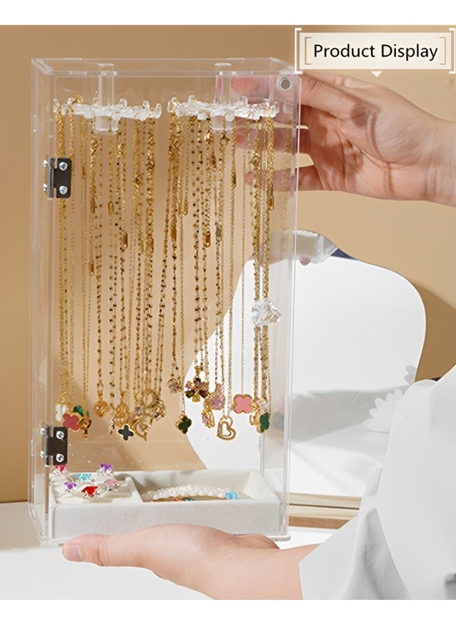 بيوينتي حامل عقد، منظم مجوهرات أكريليكي مع 24 خطافًا، منظم دوراني لعرض العقود والأساور وصواني المجوهرات ورف تعليق لتخزين الأقراط والخواتم. - Image 4
