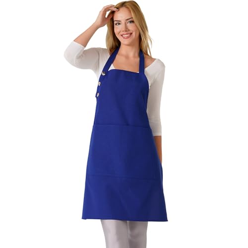 TOSHE Kitchen Apron Waterdrop Resistant Cotton Apron with adjustable Aprons for Women with Pockets 10 Color option Cooking Blue Apron (Navy Blue) - Image 1
