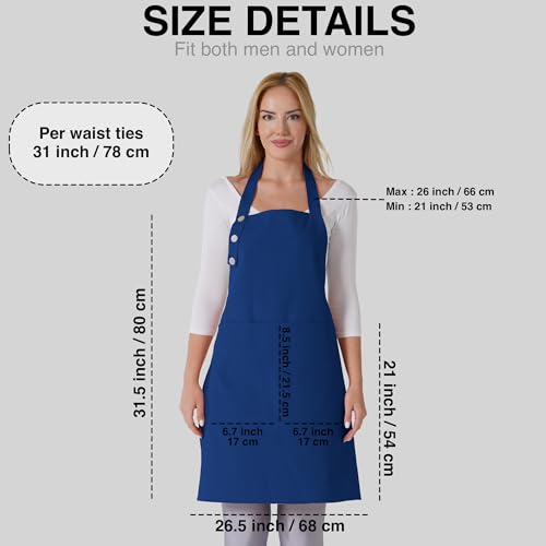 TOSHE Kitchen Apron Waterdrop Resistant Cotton Apron with adjustable Aprons for Women with Pockets 10 Color option Cooking Blue Apron (Navy Blue) - Image 5