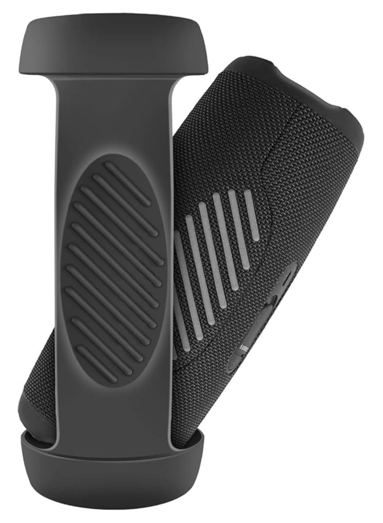 Silicone protection case compatible with JBL Charge 5 Bluetooth portable speaker, waterproof, travel case, soft leather, waterproof rubber bag with shoulder strap and buckle, black - Image 5