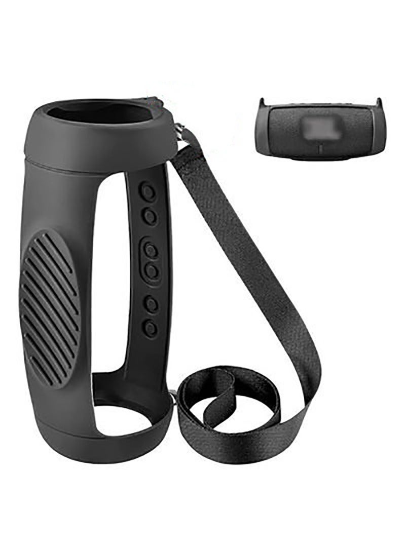 Silicone protection case compatible with JBL Charge 5 Bluetooth portable speaker, waterproof, travel case, soft leather, waterproof rubber bag with shoulder strap and buckle, black - Image 1