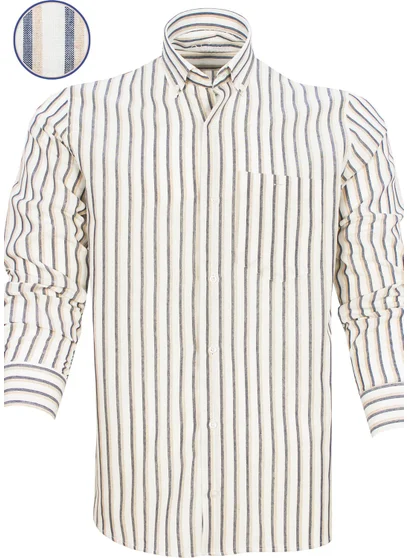 Varetta Men's Smoked-Tainted Striped Pattern Long Sleeve Button Down Collar Classic Cut Shirt
