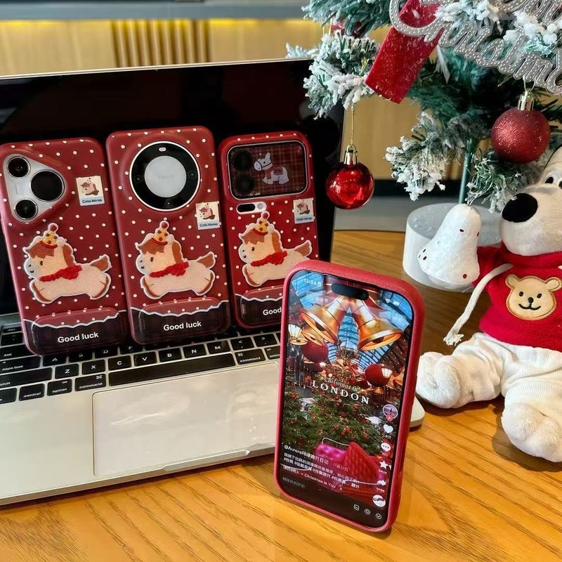 WU New Year Embroidered Pony Leather Pattern Phone Case with Stand for iPhone 17/16/15 Pro Max, Vivo, Huawei - Image 3