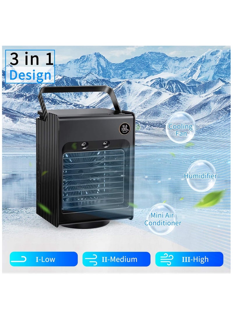 Generic Portable Air Conditioner Fan Personal Air Cooler Desk Fan Mini Evaporative Cooler Fan With Handle 120°Auto Oscillation 3 Adjustable Speeds 4000mah Rechargeable Battery Operated  - Image 2