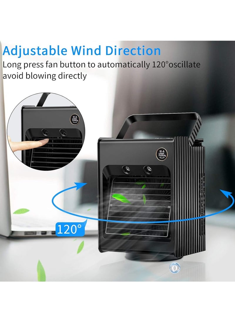 Generic Portable Air Conditioner Fan Personal Air Cooler Desk Fan Mini Evaporative Cooler Fan With Handle 120°Auto Oscillation 3 Adjustable Speeds 4000mah Rechargeable Battery Operated  - Image 3