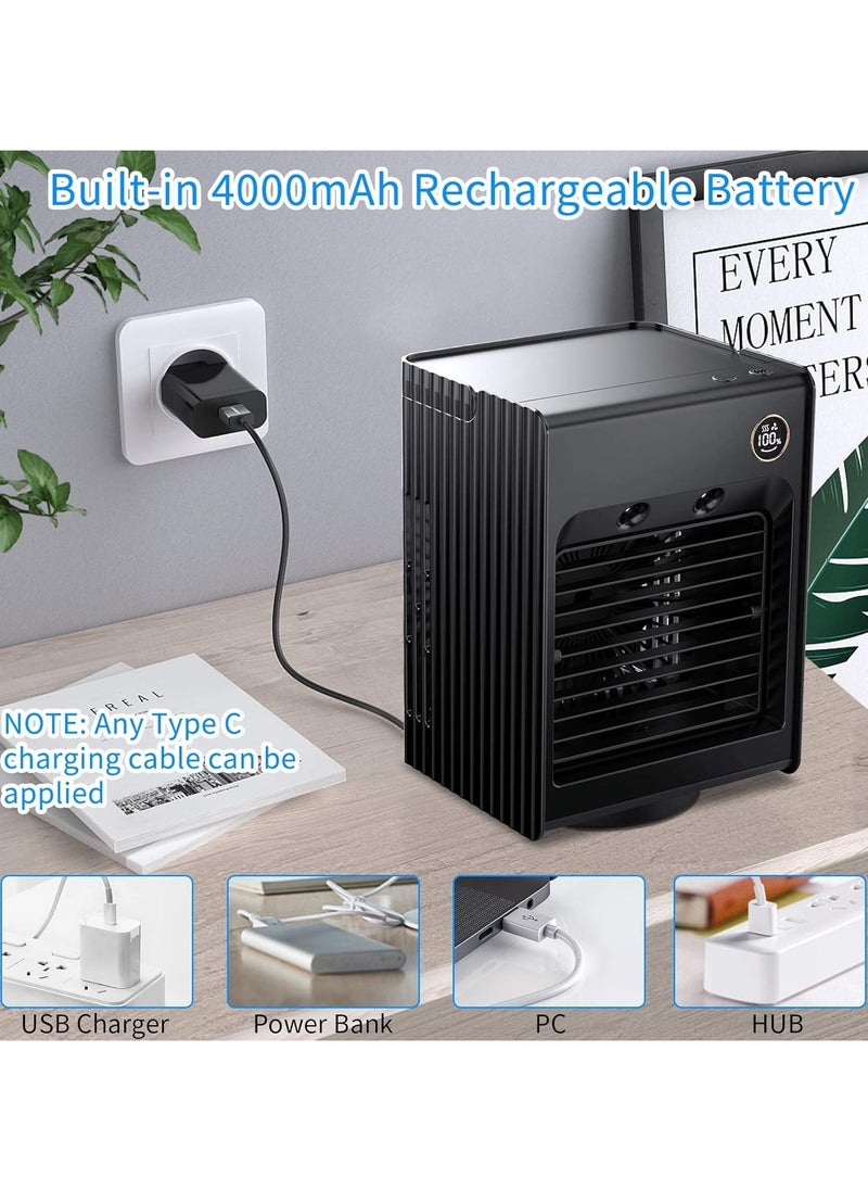 Generic Portable Air Conditioner Fan Personal Air Cooler Desk Fan Mini Evaporative Cooler Fan With Handle 120°Auto Oscillation 3 Adjustable Speeds 4000mah Rechargeable Battery Operated  - Image 4