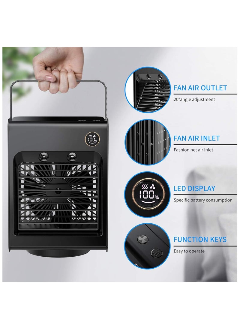 Generic - Portable Air Conditioner Fan Personal Air Cooler Desk Fan Mini Evaporative Cooler Fan With Handle 120°Auto Oscillation 3 Adjustable Speeds 4000mah Rechargeable Battery Operated - Image 1