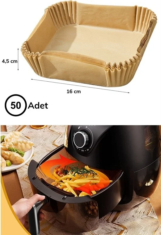 5 دي ام 50Pcs Air Fryer Baking Paper Disposable Air Fryer Oil Proof Nonstick Square Plate Model