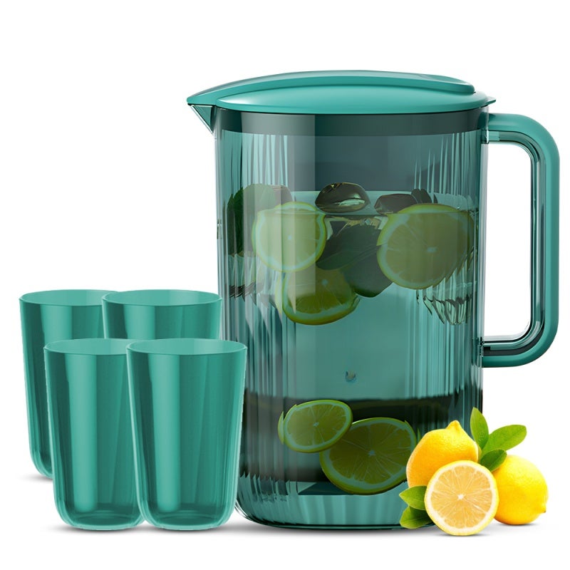 Water Pitcher Fridge Door Water Jug with Handle Beverage Serveware and Storage Container for Hot Liquids or Cold Drinks Shatterproof 74oz Iced Tea Pitcher Kettle with 4 Cups - Image 1