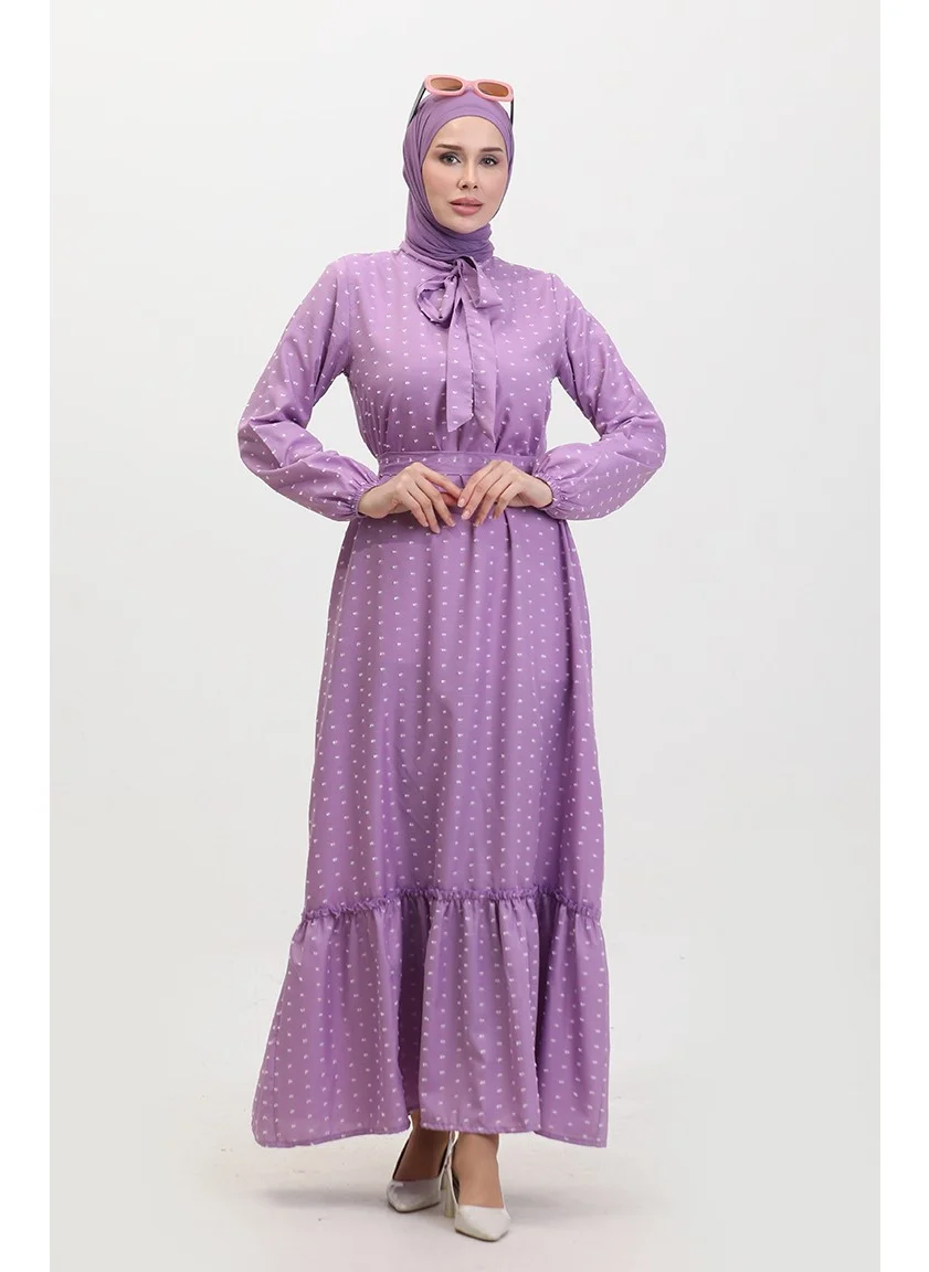 Sefa Merve Petit Patterned Belted Dress 0383-05 Lilac