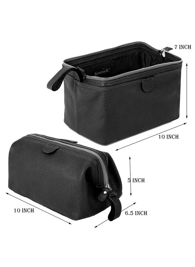 KomalC Premium Buffalo Leather Toiletry Bag for Men & Women With Water resistant Lining, Grooming Travel Pouch, Unisex Wash Bag for Toiletries, Gifts for Men and Women, Snow, Unisex Travel Bag - Image 2