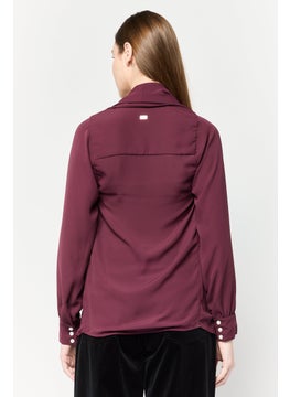 Harmont & Blaine Women V-Neck Long Sleeve Solid Shirt, Maroon  - Image 3