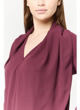 Harmont & Blaine Women V-Neck Long Sleeve Solid Shirt, Maroon  - Image 4