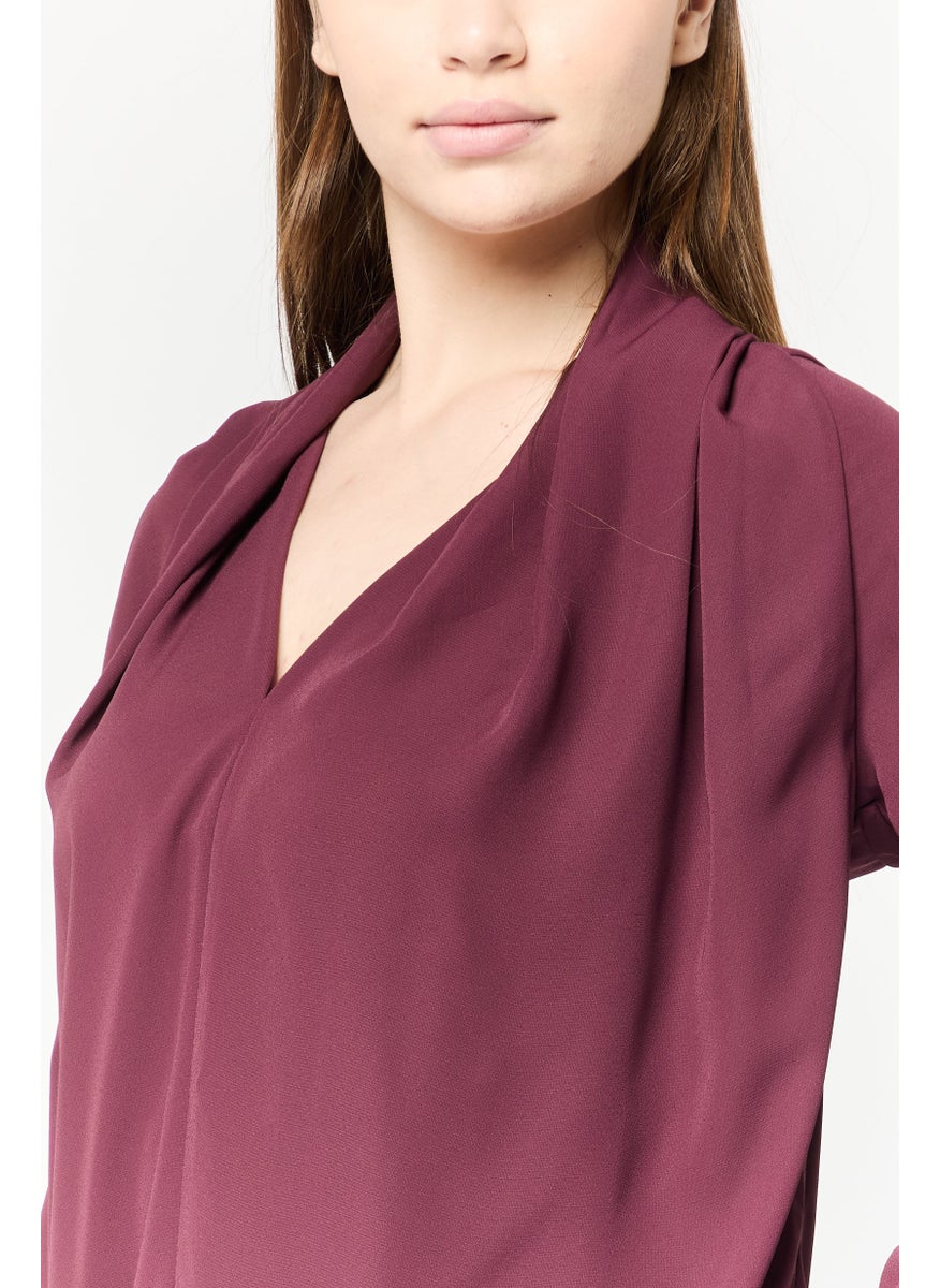 Harmont & Blaine Women V-Neck Long Sleeve Solid Shirt, Maroon  - Image 4