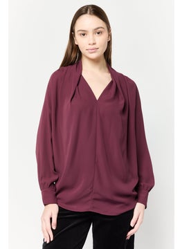 Harmont & Blaine Women V-Neck Long Sleeve Solid Shirt, Maroon  - Image 1