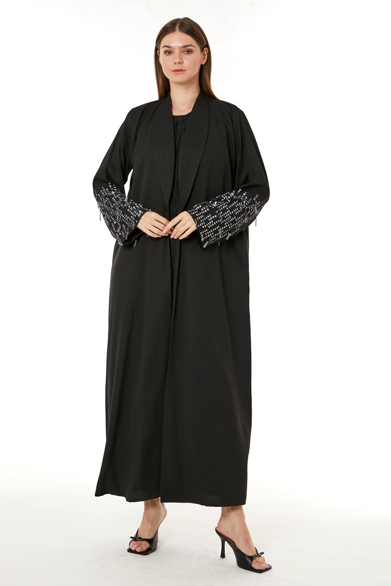 Moistreet Embellished Crepe Hand Abaya - Image 1
