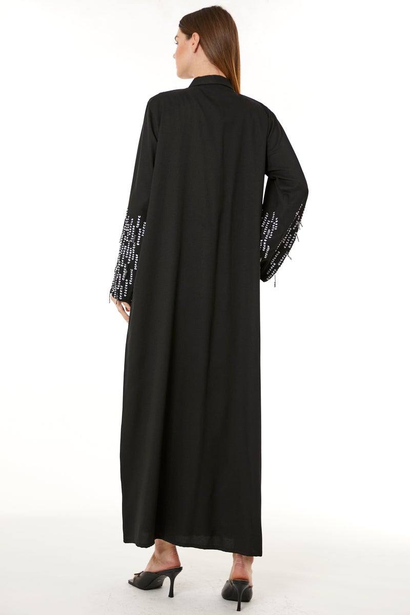 Moistreet Embellished Crepe Hand Abaya - Image 3